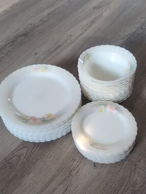 Vintage Indopal Milk Glass 34-Pc Dinnerware Set - PART 1